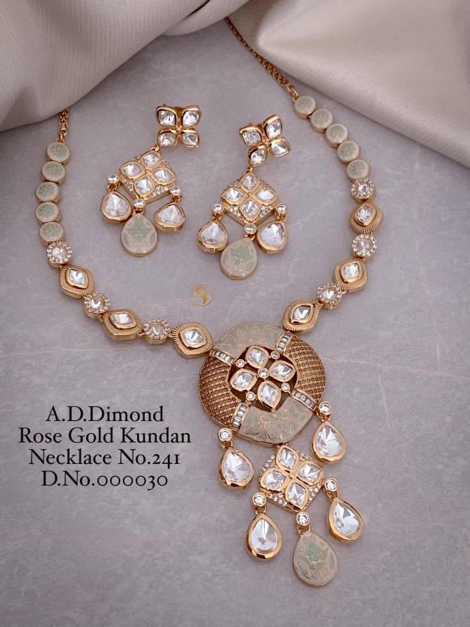 1 Designer AD Diamond Rose Gold Kundan Necklace Wholesale Shop In Surat
